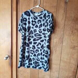Shein Blue Leopard Animal Print T-Shirt Dress Short Sleeve Size M
